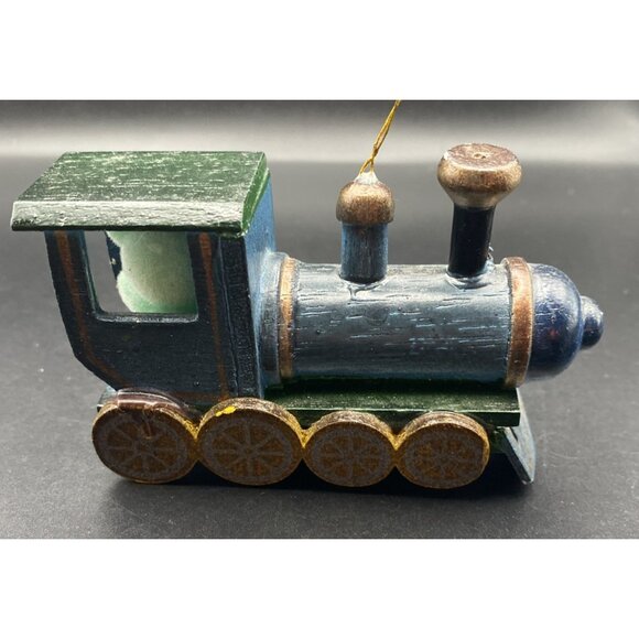 Lot 2 Vintage Wooden Train Ornaments Santa Blue Bear Engine Locomotive Christmas - Picture 11 of 15